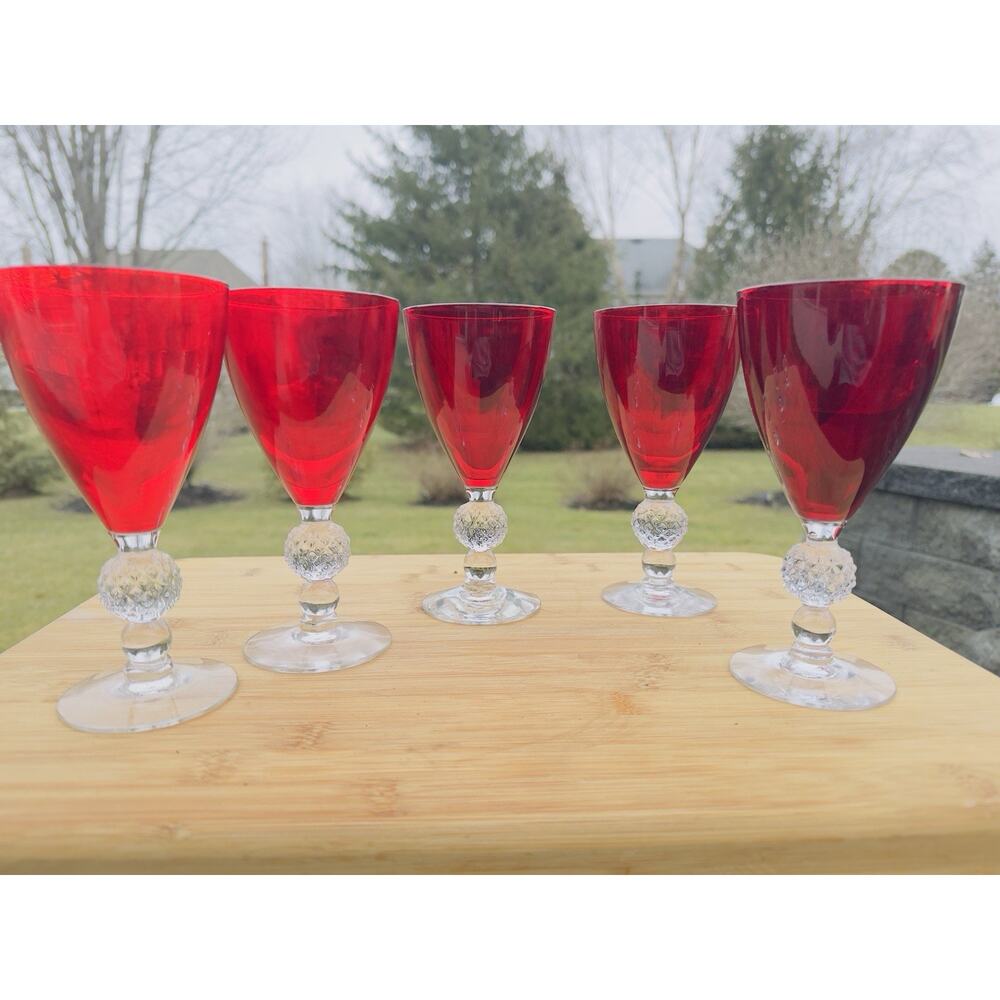 Morgantown Golf Ball Ruby Red Water Goblets 6-5/8" Set Of 5
